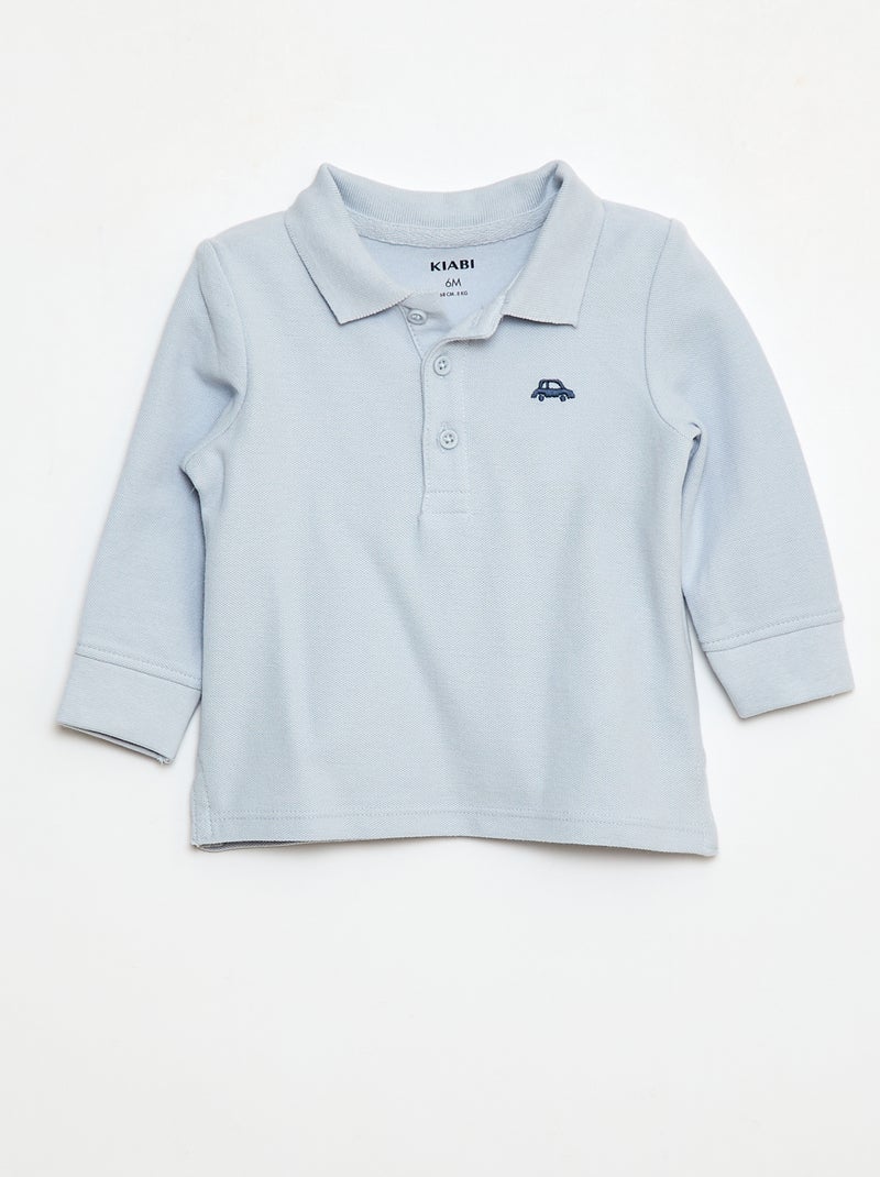 Polo van piquékatoen met lange mouwen Blauw - Kiabi