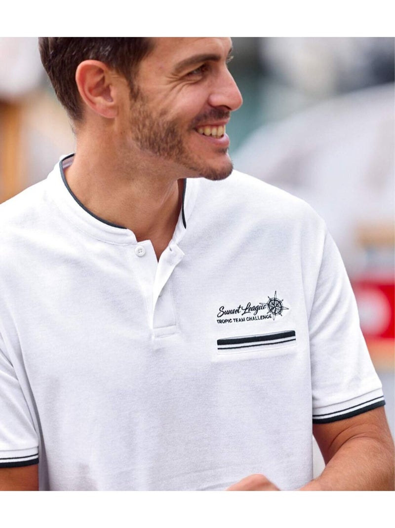 Polo van piquéstof met Henley kraag - ATLAS FOR MEN Wit - Kiabi