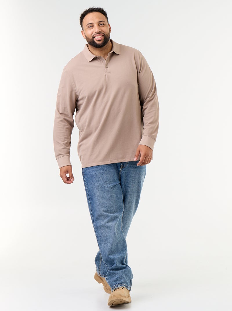Polo van piquéstof met lange mouwen Biege - Kiabi