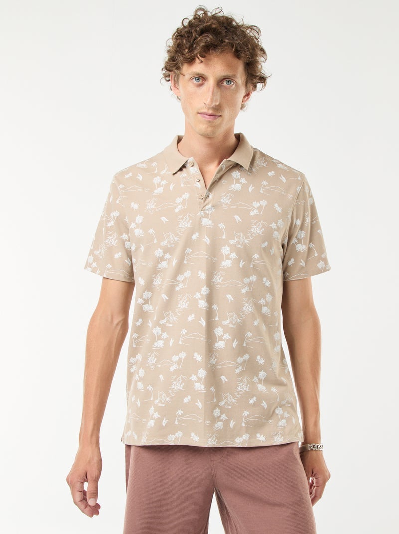 Polo van piquétricot met all-over motiefje Biege - Kiabi
