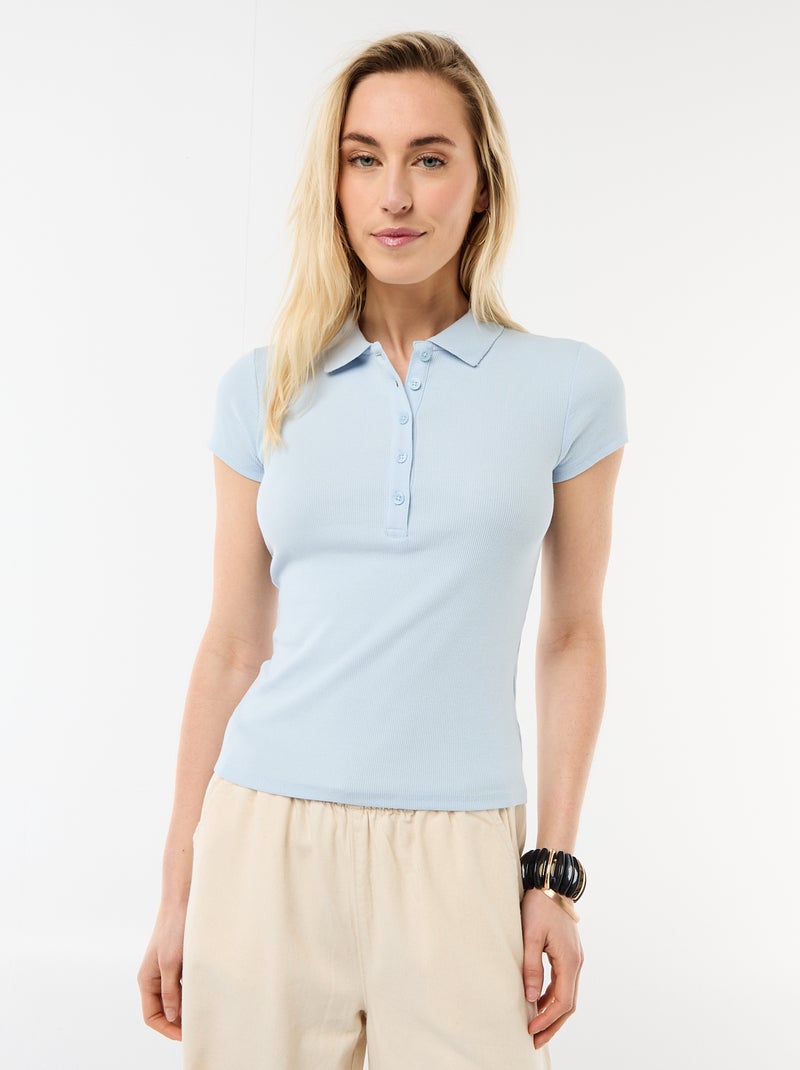 Polo van ribgebreide stof met korte mouwen Blauw - Kiabi