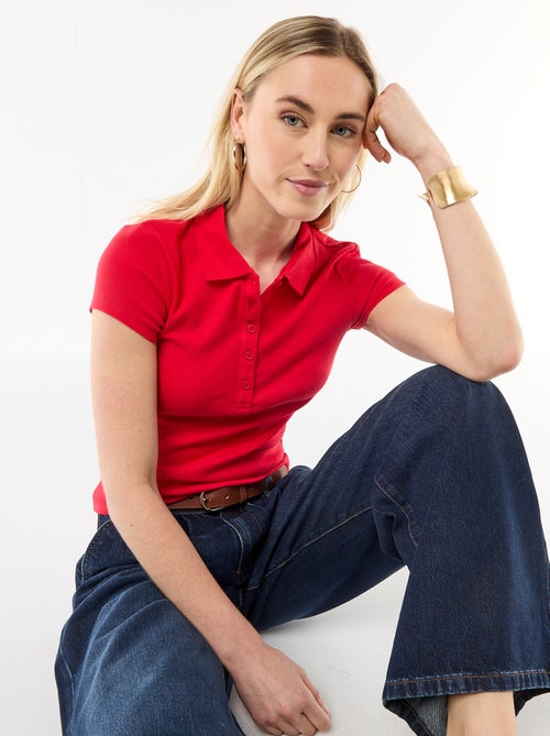 Polo van ribgebreide stof met korte mouwen - Kiabi