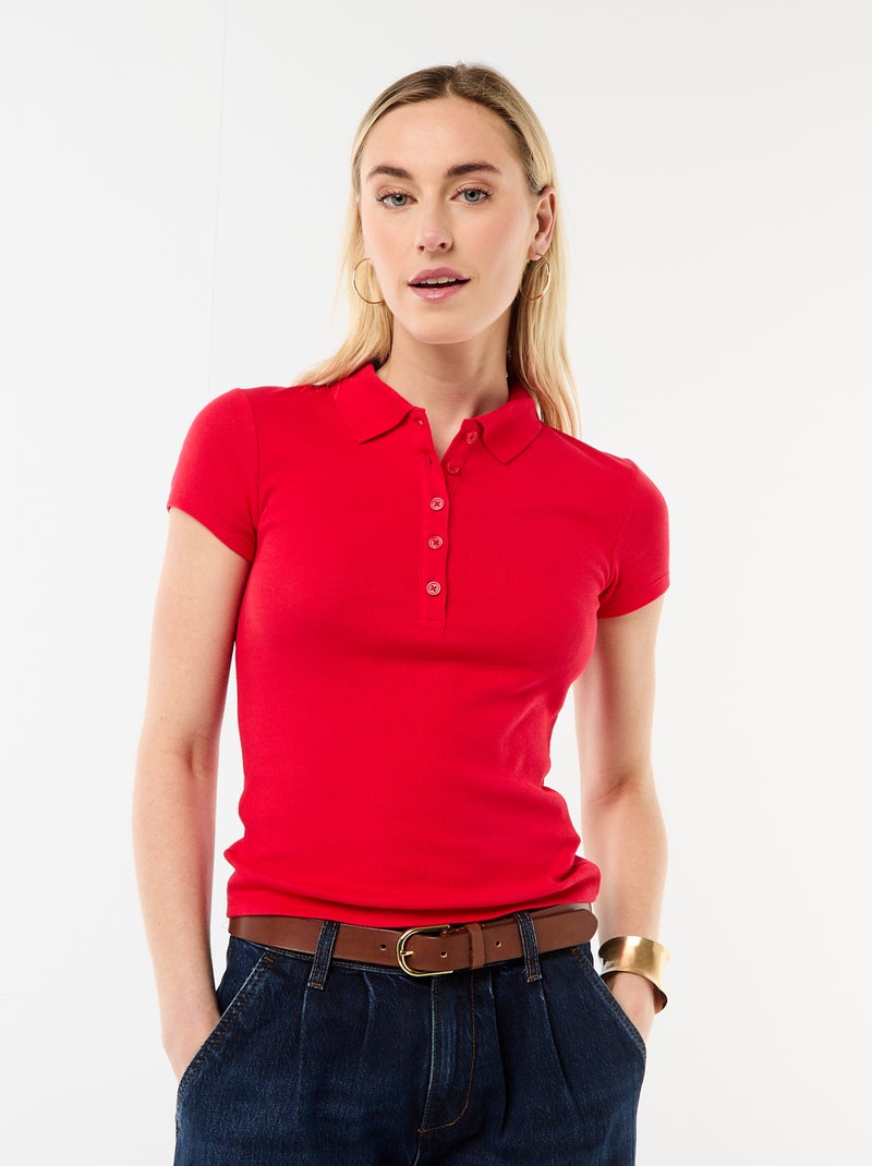 Polo van ribgebreide stof met korte mouwen Rood - Kiabi