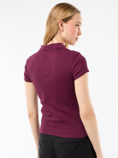 Polo van ribgebreide stof met korte mouwen - Kiabi