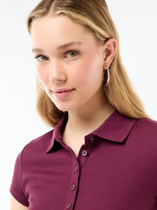 Polo van ribgebreide stof met korte mouwen - Kiabi