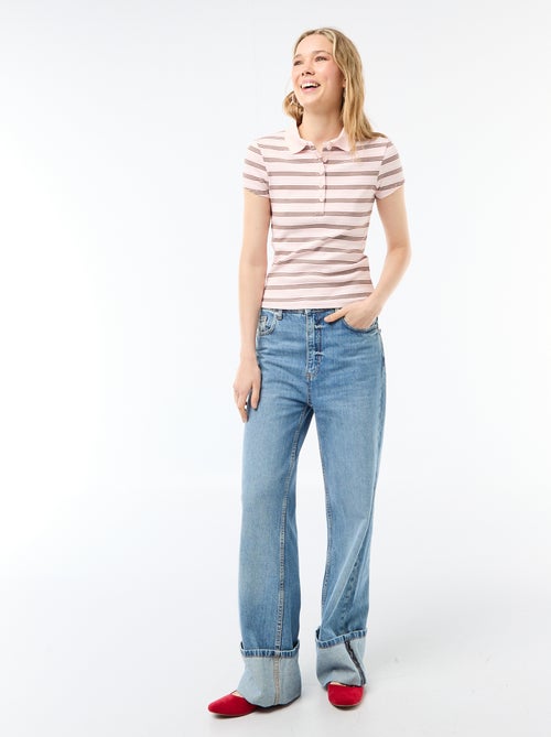 Polo van ribgebreide stof met korte mouwen - Kiabi