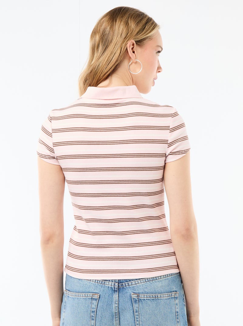 Polo van ribgebreide stof met korte mouwen Rose - Kiabi