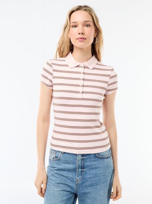 Polo van ribgebreide stof met korte mouwen - Kiabi