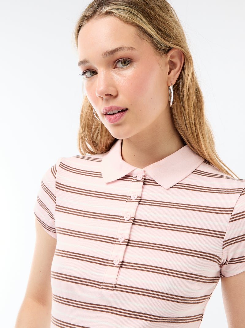 Polo van ribgebreide stof met korte mouwen Rose - Kiabi