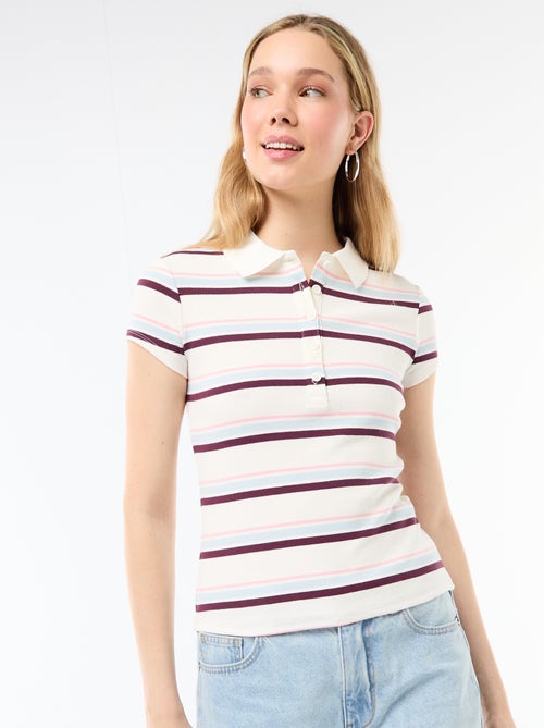 Polo van ribgebreide stof met korte mouwen - Kiabi