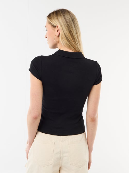 Polo van ribgebreide stof met korte mouwen - Kiabi