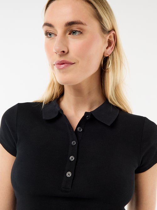 Polo van ribgebreide stof met korte mouwen - Kiabi