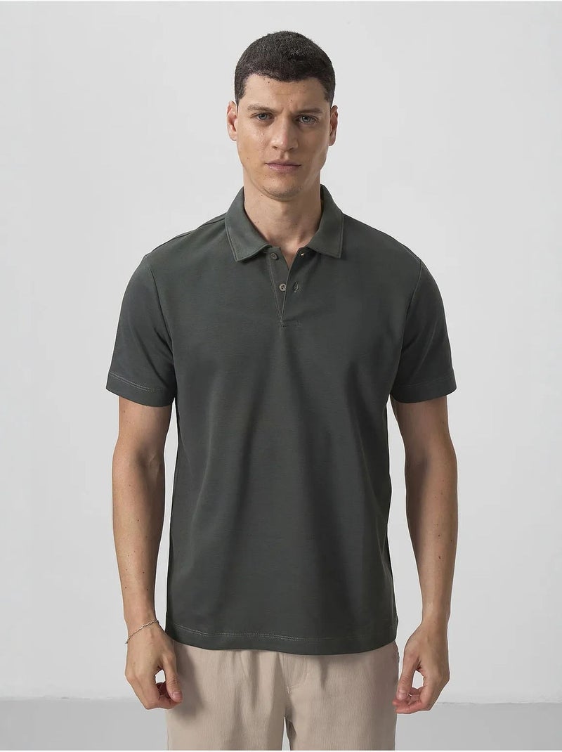 Poloshirt katoen stretch tommy Donkergroen - Kiabi
