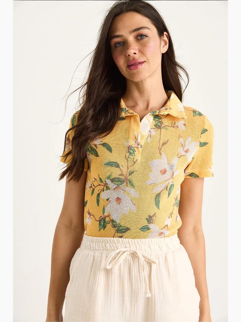 Poloshirt met bloemen korte mouw lucci Citroengeel - Kiabi