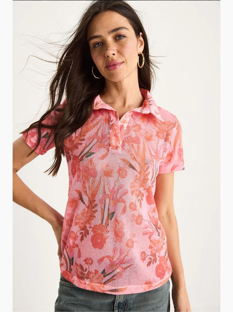 Poloshirt met bloemen korte mouw lucci Lichtroze - Kiabi
