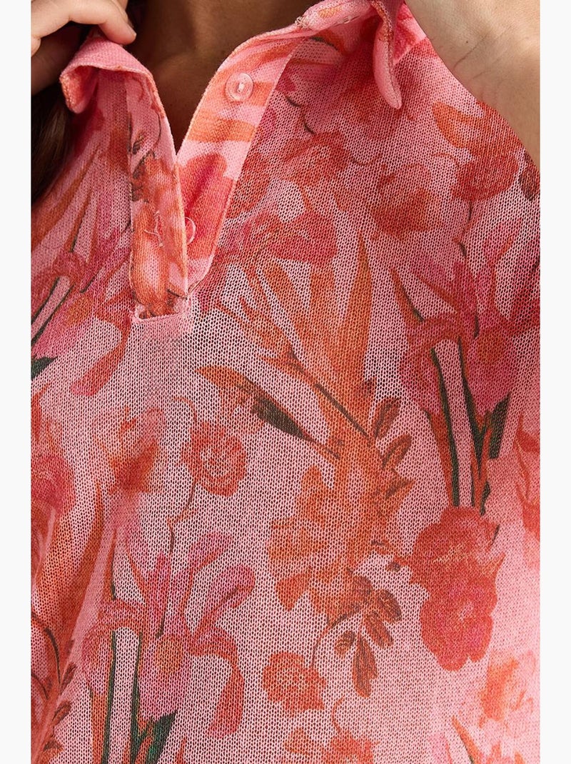 Poloshirt met bloemen korte mouw lucci Lichtroze - Kiabi
