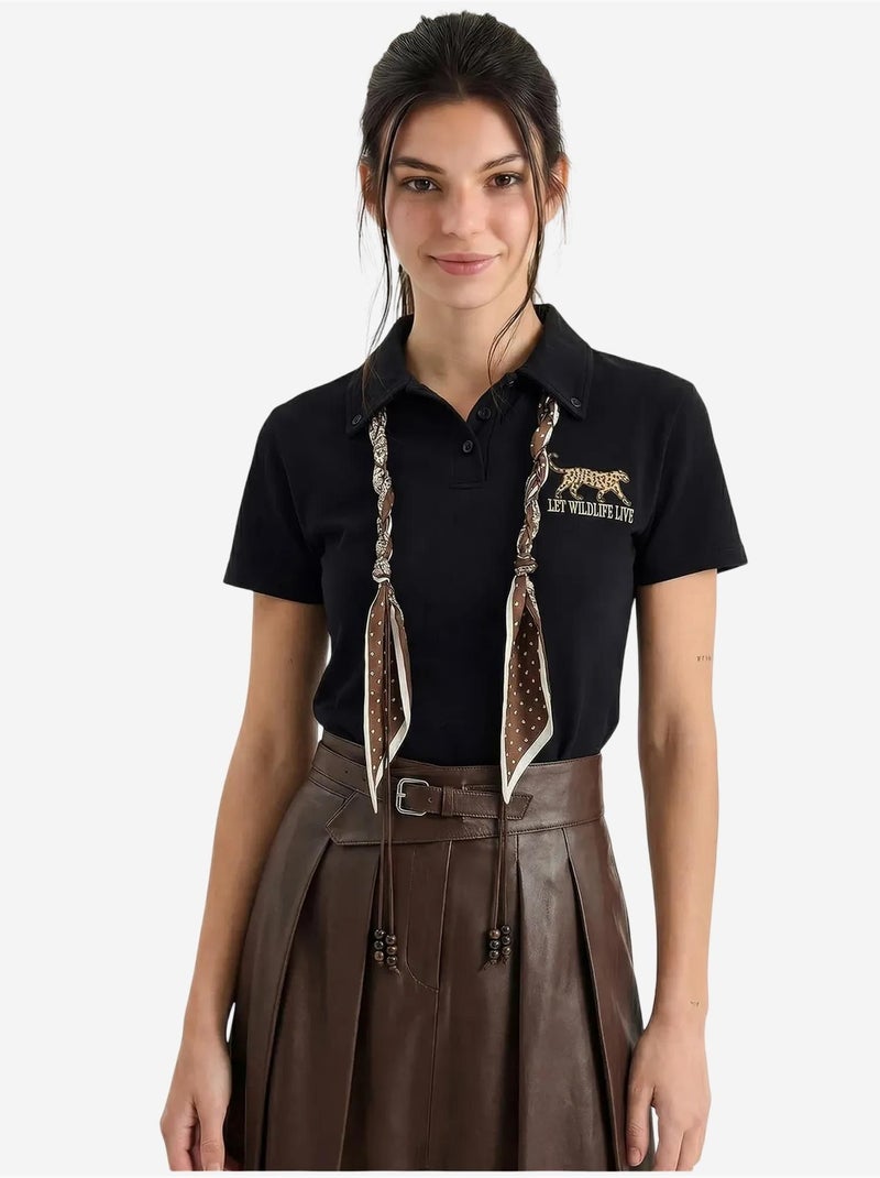 Poloshirt met geborduurde tekstprint lucci Zwart - Kiabi