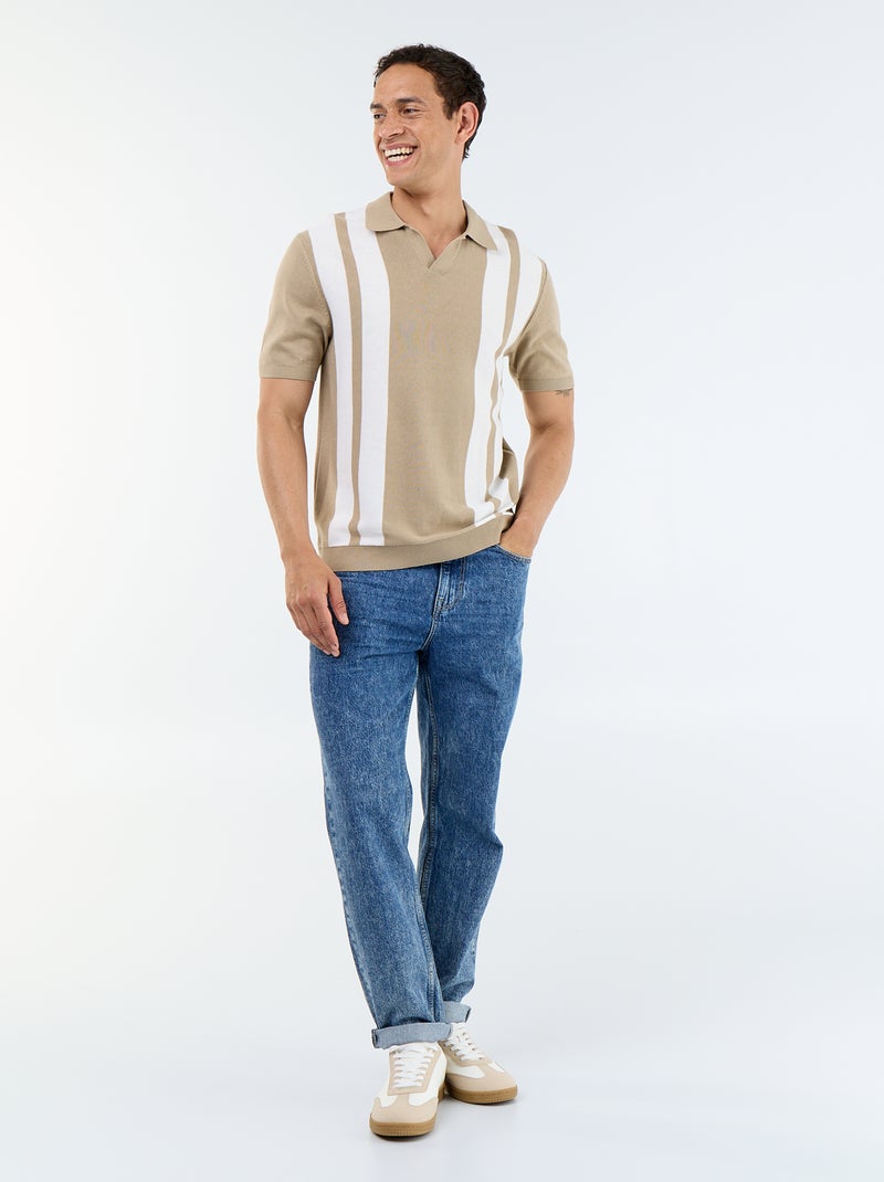 Poloshirt met korte mouwen en kraag zonder knopen Biege - Kiabi