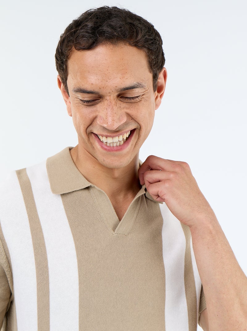 Poloshirt met korte mouwen en kraag zonder knopen Biege - Kiabi