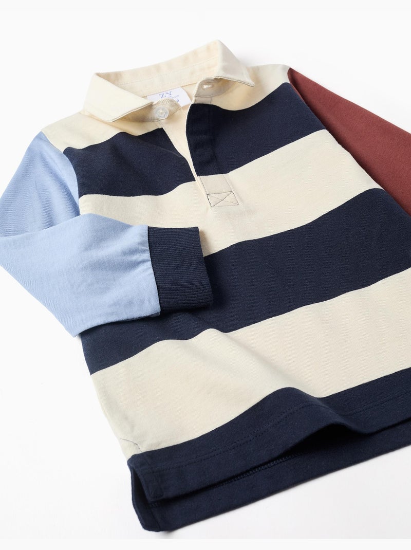 Poloshirt met lange mouwen met strepen Donkerblauw - Kiabi