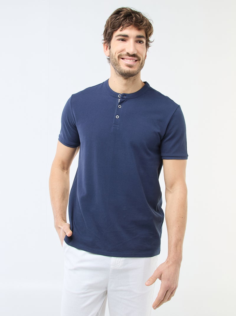 Poloshirt met mao-kraag Blauw - Kiabi