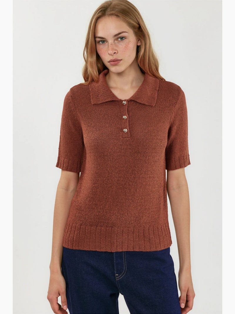 Poloshirt met structuur hiccup Terracotta - Kiabi