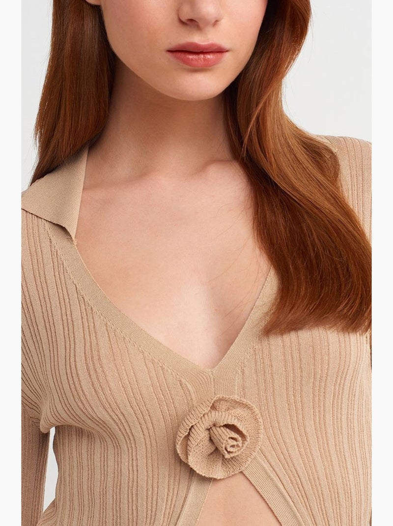 Poloshirt ribgebreid aansluitend dilvin Klei-beige - Kiabi