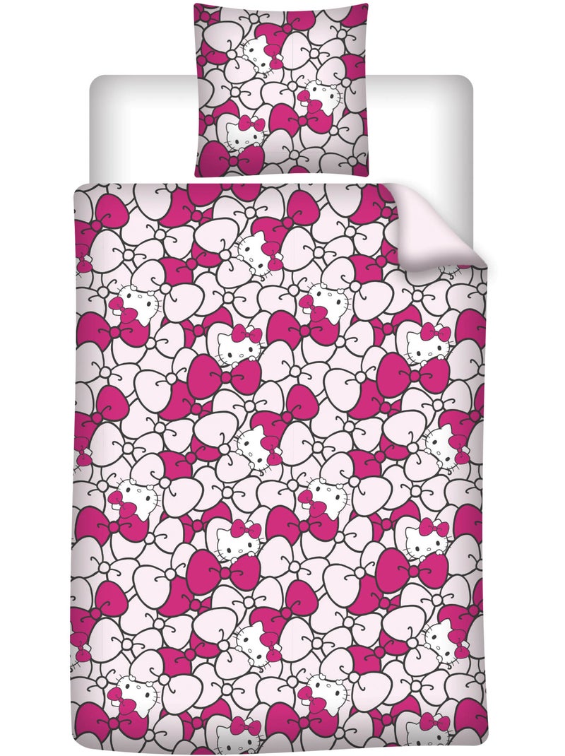 Polykatoen Dekbedovertrek Hello Kitty Officiele Sanrio Licentie 140x200cm + Kussensloop 65x65cm Beige/Roze - Kiabi