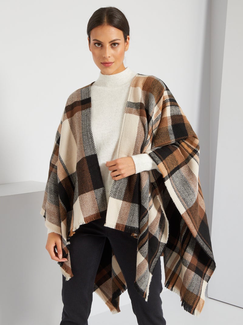 Poncho à petites franges Marron - Kiabi