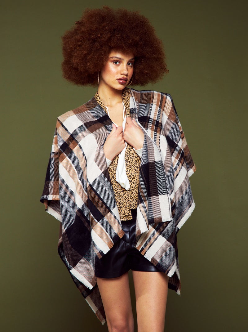 Poncho avec imprimé à carreaux Carreaux camel - Kiabi