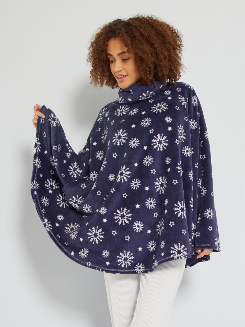 Poncho de nuit maille peluche bleu marine - Kiabi