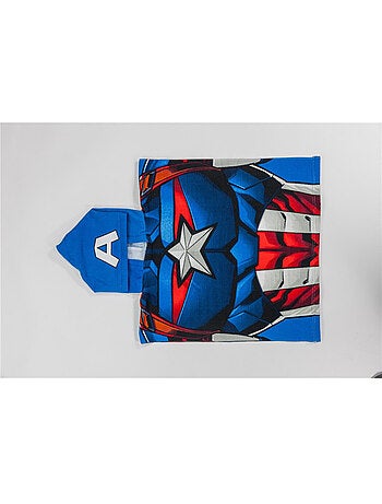 Poncho de Plage Captain America Marvel 55x110cm – Capuche Logo A – 100% Polyester – Licence Officiel