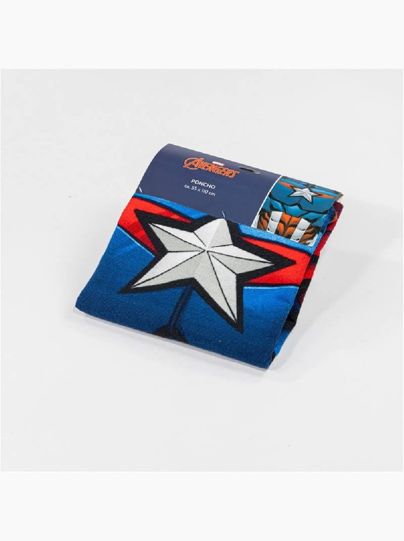 Poncho de Plage Captain America Marvel 55x110cm – Capuche Logo A – 100% Polyester – Licence Officiel Noir Bleu - Kiabi