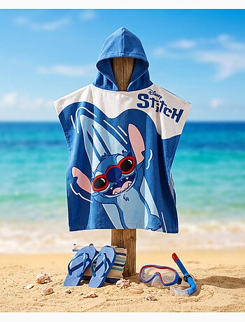 Poncho de Plage Disney Stitch 55x110cm – Surf Vagues Bleu – Capuche – 100% Polyester