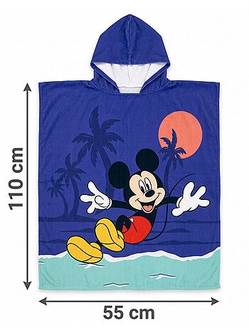 Poncho de Plage Mickey Mouse Disney 55x110cm – Capuche Oreilles – 100% Polyester – Licence Officiell