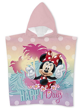 Poncho de Plage Minnie Mouse Happy Days 55x110cm – Pastel Rose – Capuche – 100% Polyester – Licence