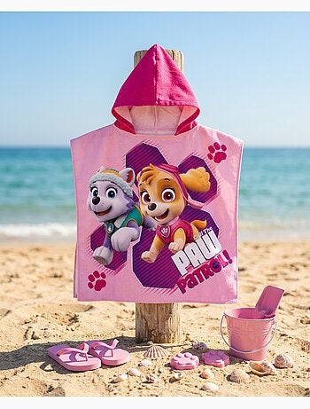Poncho de Plage PAW Patrol Skye Everest 55x110cm – Rose Fuchsia – Capuche Pointue – 100% Polyester –