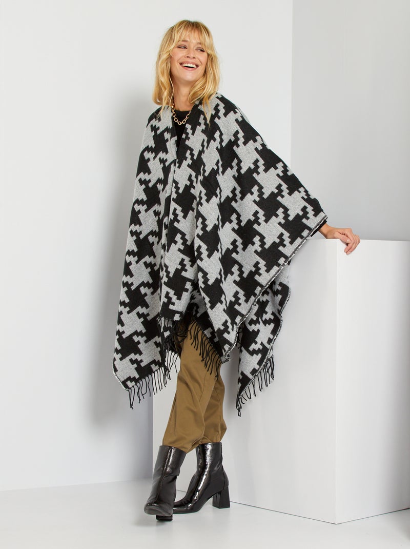 Poncho écossais à frange noir/gris - Kiabi