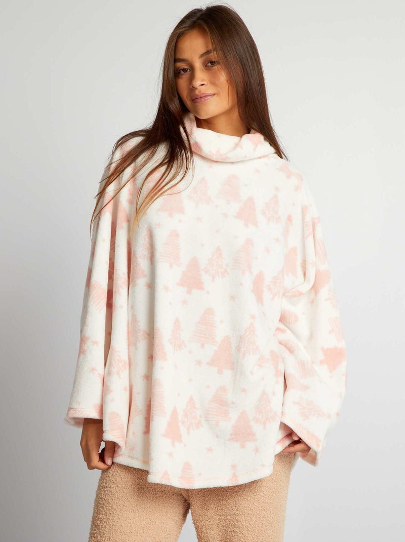 Poncho en maille polaire rose/blanc - Kiabi