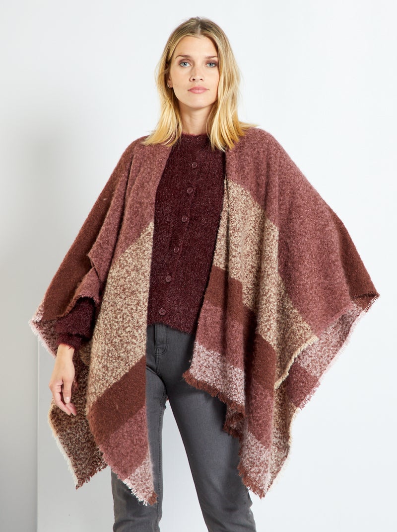Poncho épais façon plaid Rose - Kiabi