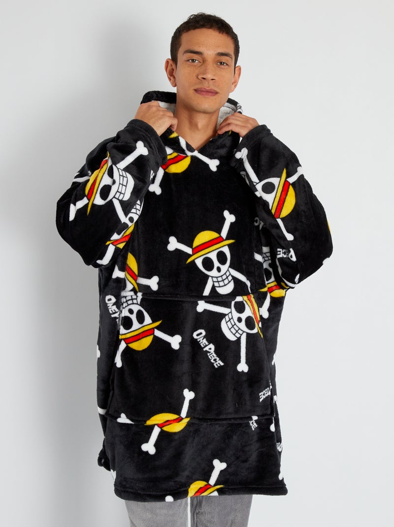 Poncho long 'One Piece' en polaire noir - Kiabi