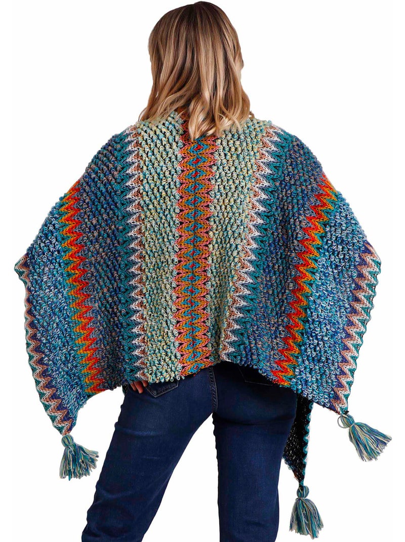 Poncho ouvert azteca Bleu - Kiabi