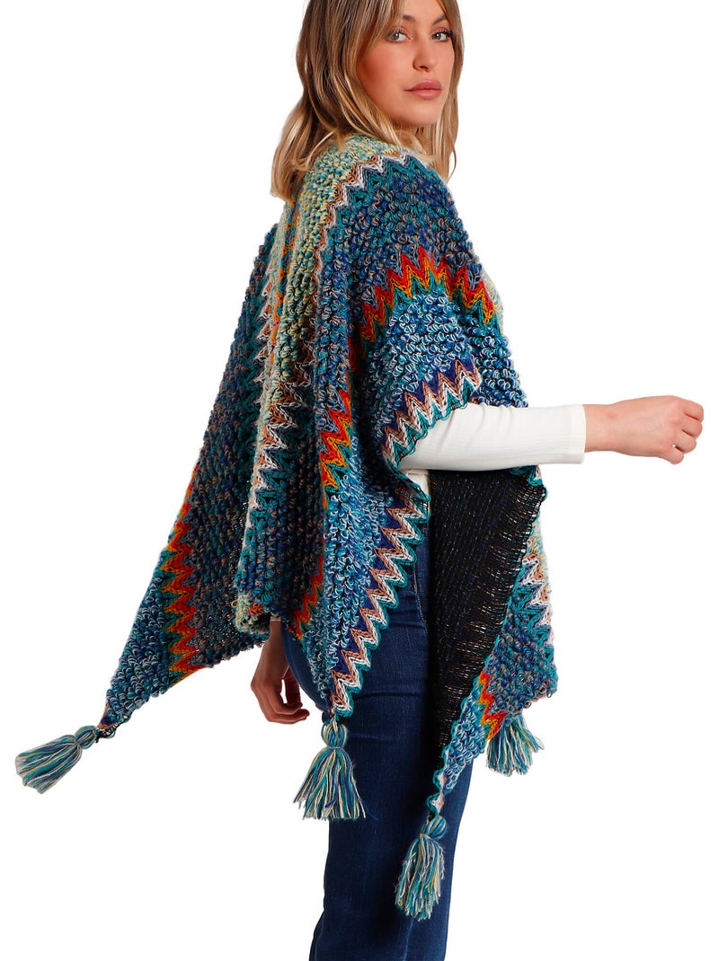 Poncho ouvert azteca Bleu - Kiabi