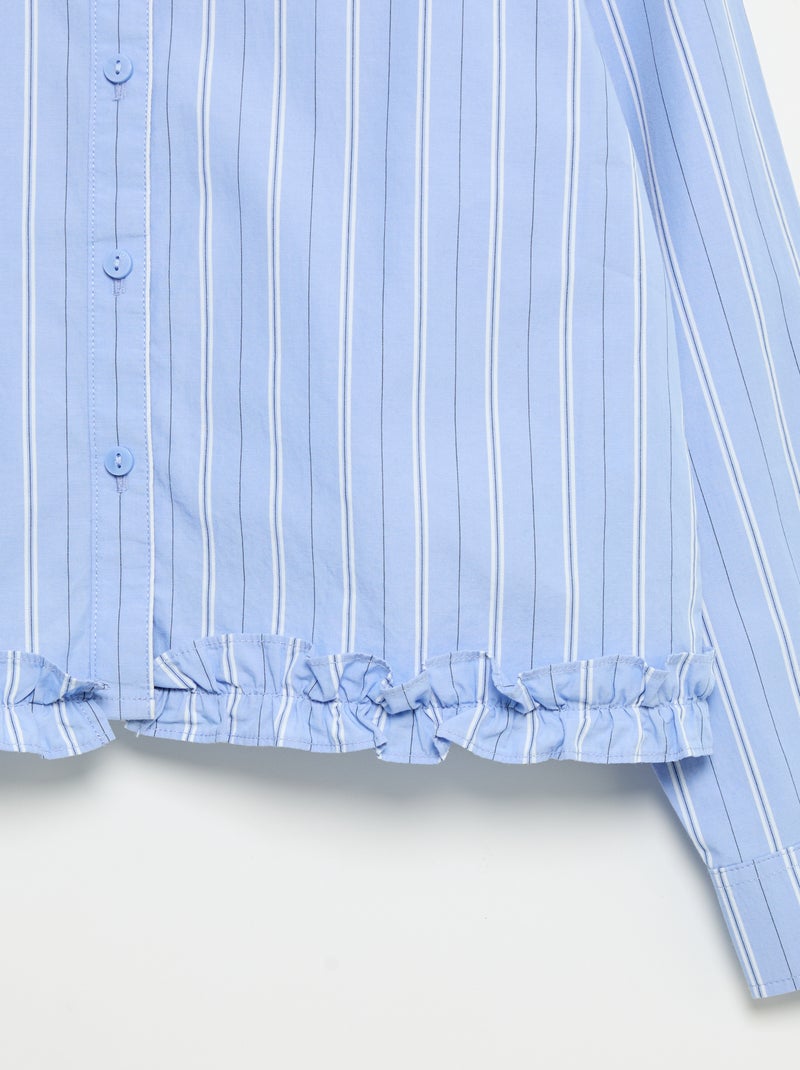 Popeline blouse met onderkant met ruches Blauw - Kiabi