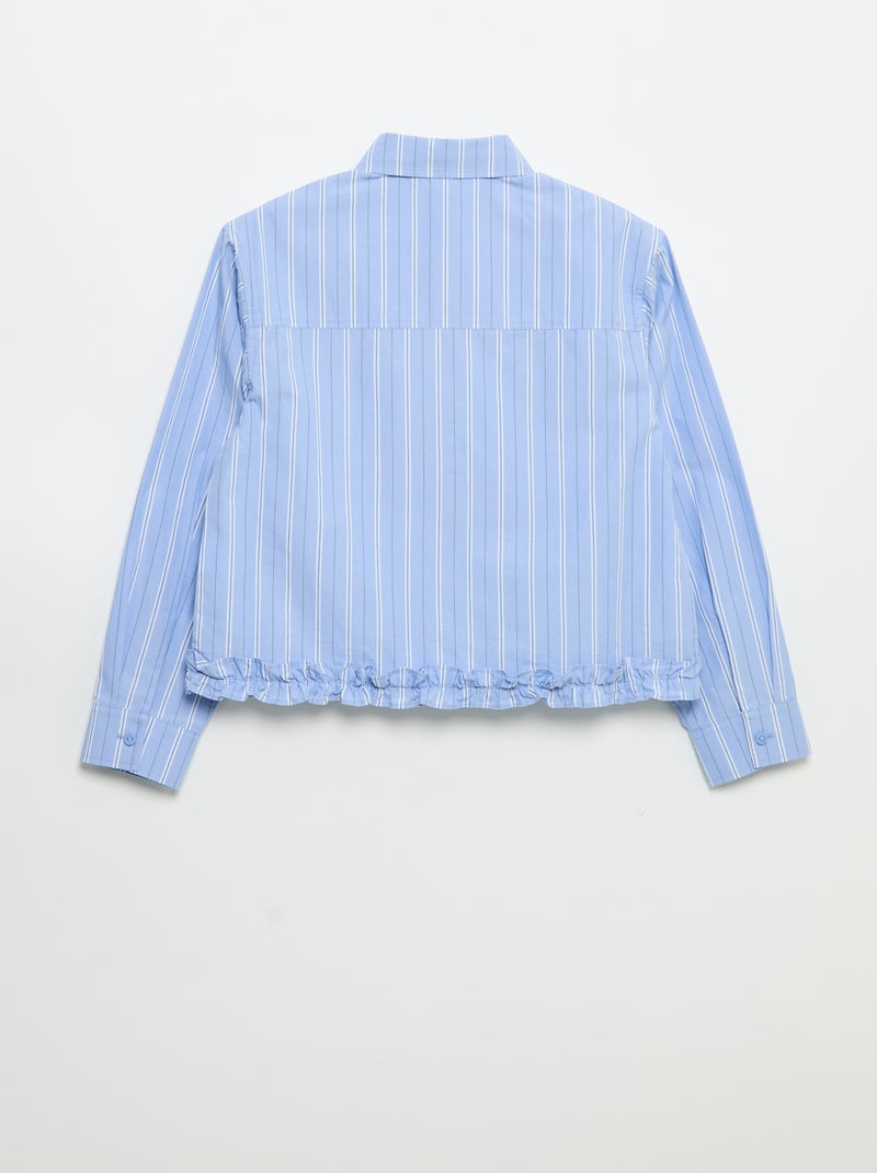 Popeline blouse met onderkant met ruches Blauw - Kiabi