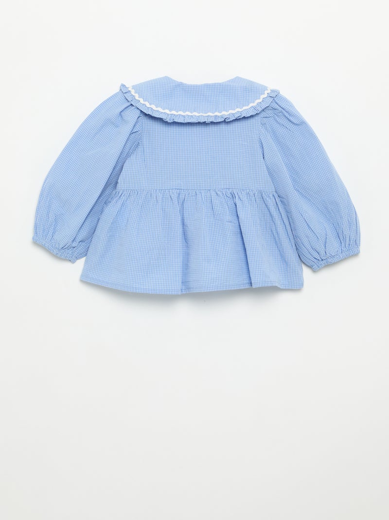Popeline blouse met Peter Pan-kraag Blauw - Kiabi