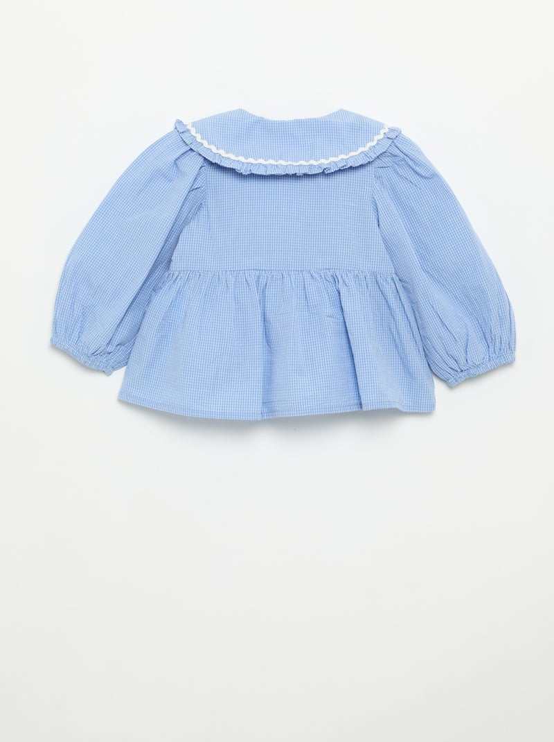 Popeline blouse met Peter Pan-kraag Blauw - Kiabi
