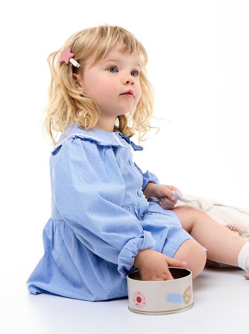 Popeline blouse met Peter Pan-kraag Blauw - Kiabi