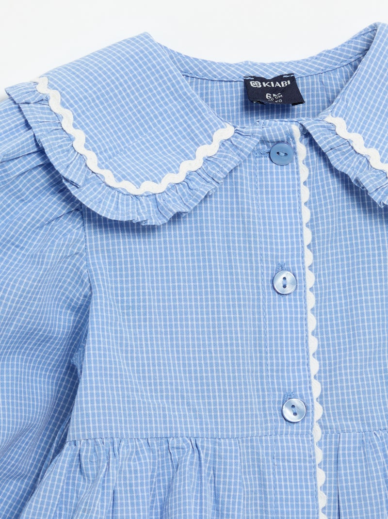 Popeline blouse met Peter Pan-kraag Blauw - Kiabi