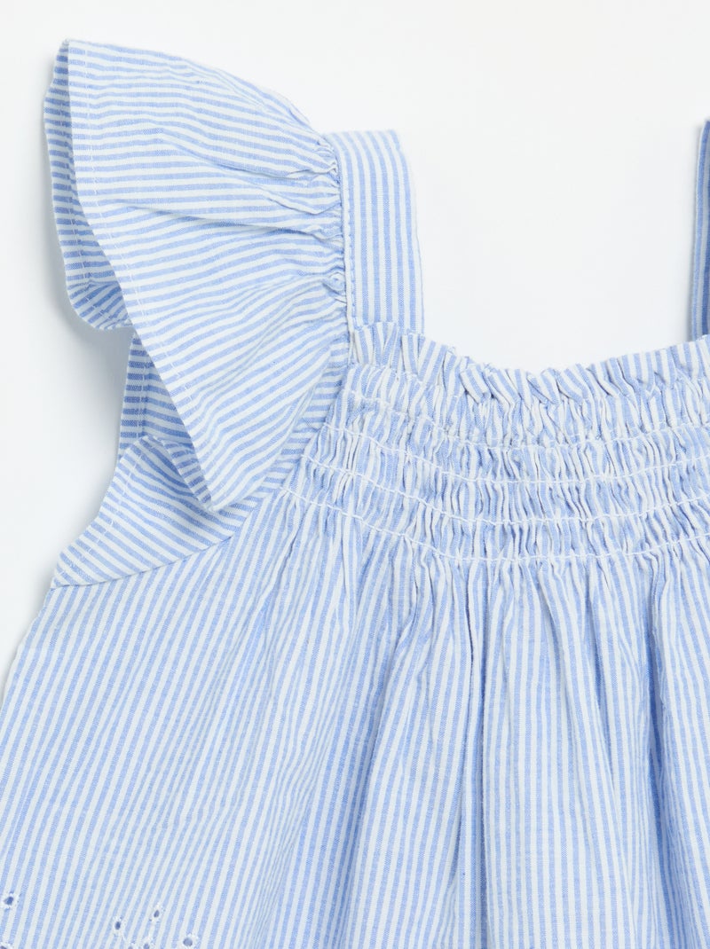 Popeline blouse met volants Blauw - Kiabi